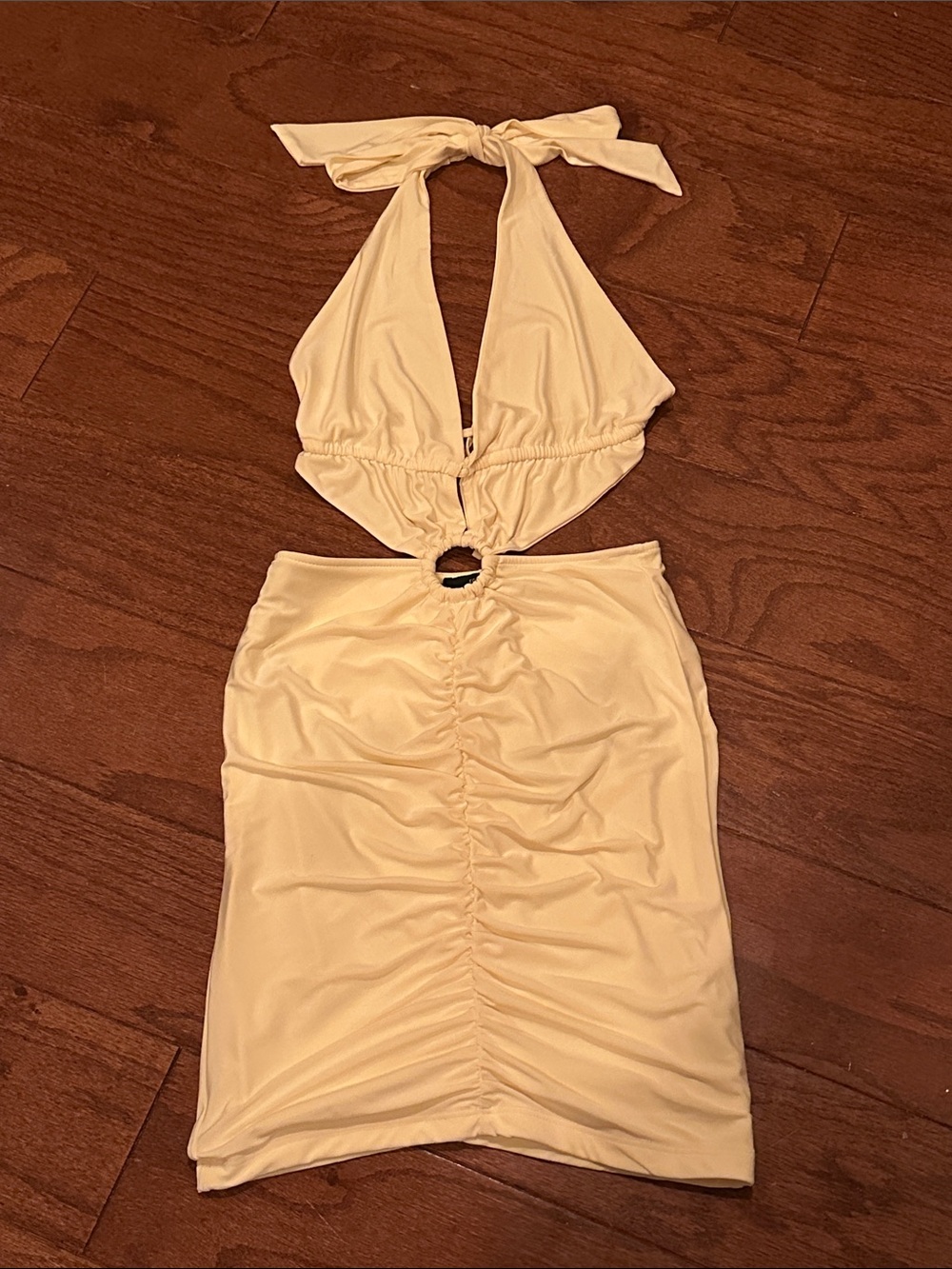 Forever 21 light yellow  Halter Cut-Out Ruched Bodycon Dress